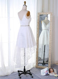 High Low V-Neck White Lace Homecoming Dress