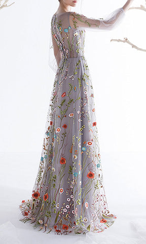 Floral Embroidery Long Sleeves Prom Dress Sassymyprom Floral Embroidery Long Sleeves Prom Dress Sassymyprom