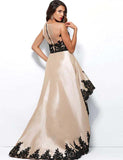 Champagne Sheer Neck High Low Prom Dress