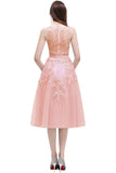 Pink Sleeveless Tulle Appliques Short Evening Cocktail Gowns
