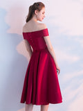Burgundy Sashes Off-the-Shoulder Knee-Length Homecoming Dress