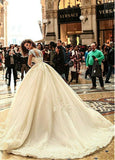 Beading Tulle Scoop Long Sleeves Ball Gown Wedding Dress