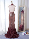 Ombre Mermaid Halter Backless Sequined Prom Dress