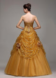 Pageant Quinceanera Gold Sequined Dress
