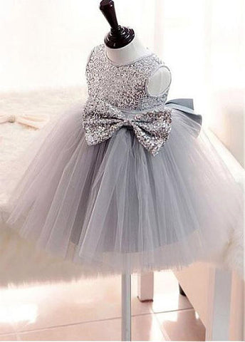 Attractive Sequin Lace Jewel Neckline Ball Gown Flower Girl Dresses With Bowknot