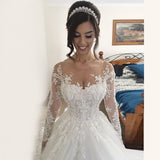 Ball Gown Illusion Jewel Long Sleeves Wedding Dress with Beading Appliques