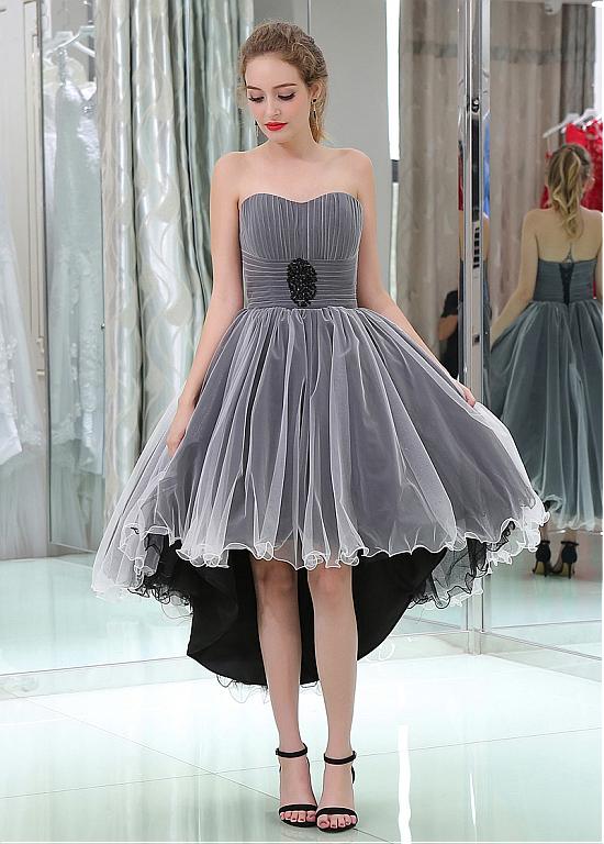 Spencer | Tulle A-Line Tiered Sweetheart Beaded High Low Prom Dress