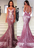 Dazzling Sequin Lace Spaghetti Straps Mermaid Evening Dress