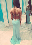 Mint Cut Out Tulle & Chiffon Sweetheart Neckline Sheath Evening Dresses With Beaded Lace Appliques