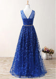 Royal Blue Fantastic Lace Jewel Neckline A-Line Prom Dresses