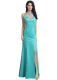 Graceful Silk Satin Illusion High Collar Cut-out Back Sheath Evening Dresses With Slit