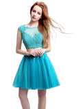 Wonderful Tulle Bateau Neckline Short-length Two-piece A-Line Homecoming Dresses With Hot Fix Rhinestone
