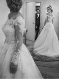  Scalloped-Edge Long Sleeves Bridal Gown