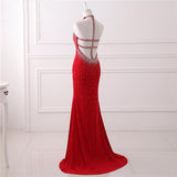 Red Mermaid Keyhole Eleastic Satin Prom Dress