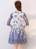 Blue Half Sleeves Scoop Lace Homecoming Dress