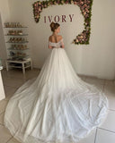 Off The Shoulder Backless Sweetheart Pearl Ball Gown Wedding Dress