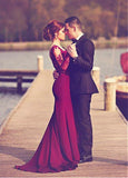 Burgundy Mermaid Evening Dresses With Lace Appliques