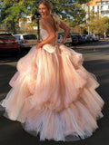 Sexy Pearl Pink Mermaid Trumpet Tulle Prom Dress
