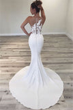 Sheer Back Satin Appliques Sexy Sleeveless Mermaid Wedding Dress