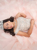 Off-the-Shoulder Pink Tulle Ball Gown Quinceanera Dress with Beading