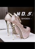 Shimmering Powder Upper Round Toe Stiletto Heels Party Shoes