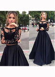 Black Two Pieces A-Line Prom Dress With Lace Appliques
