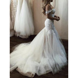 Trumpet Mermaid Tulle Applique Off-the-Shoulder Wedding Dress