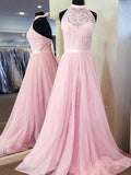 Princess Sleeveless Halter Tulle Lace Prom Dress