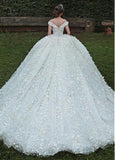  Lace Off-the-shoulder 3d Flowers Ball Gown Wedding Dress