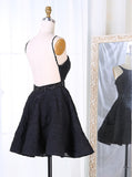 Black Lace Beading Backless Short Homecoming Dress