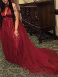 Halter Burgundy Ruched Tulle Plus Size Prom Dress