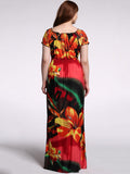 Red Plus Size Floral Printed V Neck Maxi Dress