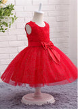  Festival Sparkling Tulle Jewel Neckline Ball Gown Flower Girl Dresses With Flowers & Bowknot