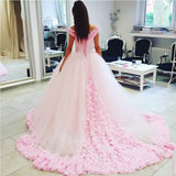 Pink Tulle Wedding Dress with Flowers