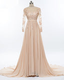 Beading Crystal Formal Long Sleeve Prom Dress