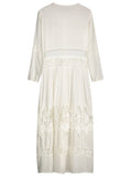 White Button Up Lace Panel Drawstring Waist Dress