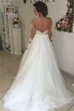 Sheer Long Sleeve Lace Open Back Tulle Ball Gown Wedding Dress