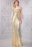 Gold Short Sleeve Mermaid Prom Dress