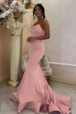 Pink Strapless Satin Trumpet Mermaid Button Sleeveless Formal Dress