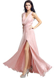 Stunning Chiffon V-neck Neckline Cut-out Floor-length A-line Evening Dresses With Slit