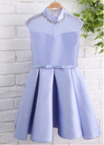 Modern Organza & Satin High Collar Neckline Ball Gown Flower Girl Dresses With Bowknot & Beadings