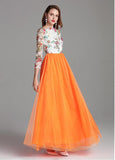 Tulle Lace Bateau Orange Long Sleeve A-line Prom Dress