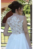 Sheer Neck Appliques See Through Tulle Wedding Dress