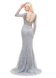 Lace Bateau Neckline Long Mermaid Formal Dress 