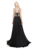 Chiffon Jewel Embroidery Black Prom Dress
