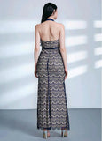Cheap Blue Lace Halter Sheath/Column Formal Dress