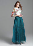 Modest Lace & Tulle Bateau Long Sleeve Green Prom Dress