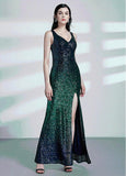 Lavish Sequins Lace V-neck Mermaid Evening Dress