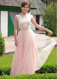 Tulle Jewel Pink Belt Appliques Floor-length A-line Prom Dress