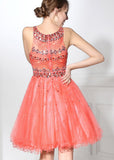 Romantic Tulle Jewel Neckline A-line Short Homecoming Dresses With Beadings